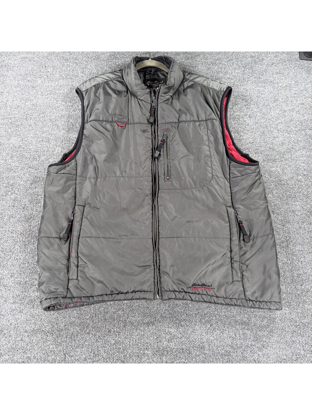 Eddie Bauer Ebtek Puffer Vest Gray/Red Full Zip Nylon Insulated Men XLT